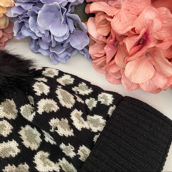 Trendy Black Leopard Knit Pom Pom Beanie - Picture 11 of 16